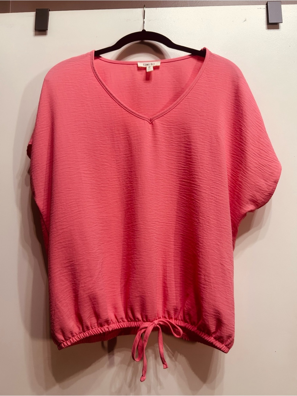 V-Neck Drawstring Top in Coral Pink